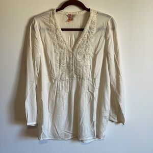 Neutral Boho Prairie Top Small Cream Top Lucky Brand Popover Classic Casual
